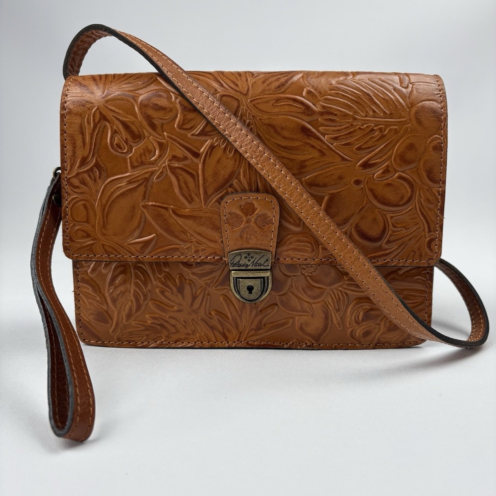Patricia Nash Tooled Florence Leather Lanza Cross Body Shoulder Bag Brown